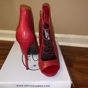 Steve Madden red leather open toe bootie